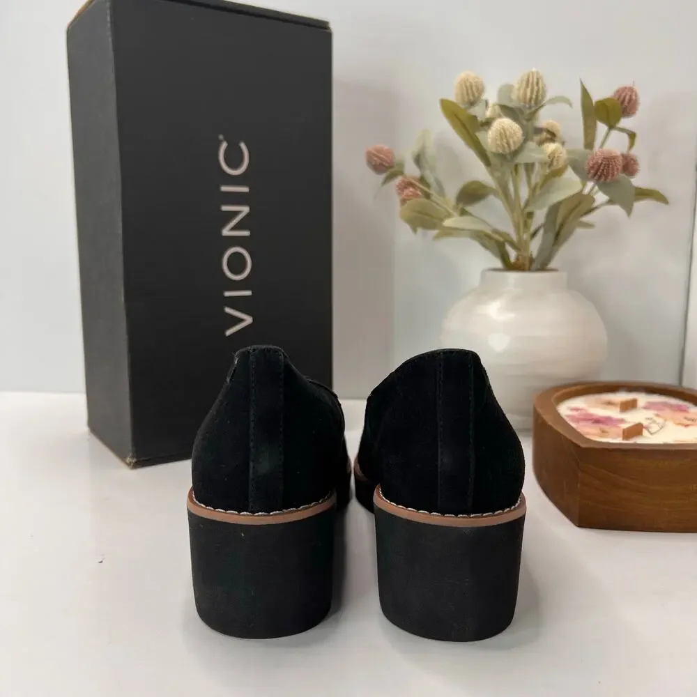 Vionic Willa Wedge Loafers Suede Slip On Black Women 6 Tried On Water Repellent